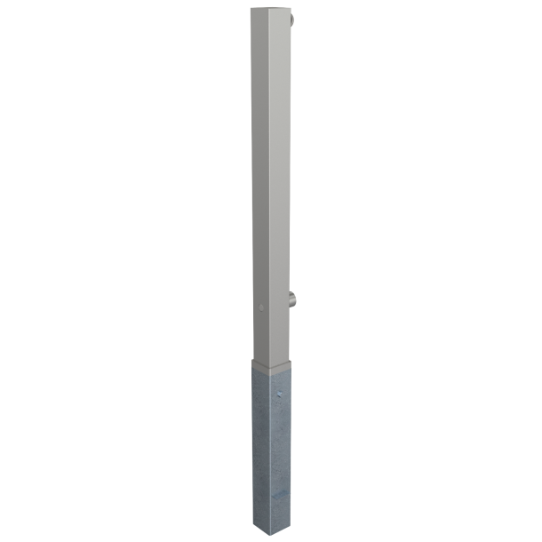 Stainless steel post | 70 x 70 mm | removable, self-engaging lockwith hot-dip galvanized ground socket part-no. 470.10approx. 400 mm below ground | with triangular locking mechanism acc. with DIN 3223 | with 1 eyelet
